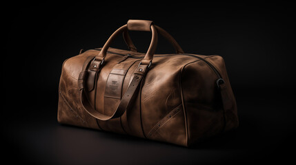 Luxury leather duffle bag with white background highly detailed fashionable leather bag