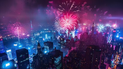 Fototapeta na wymiar New Year's Eve Fireworks in the City