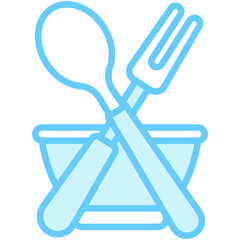 Spoon and Fork blue color dual tone icon, relate to gastronomy theme. use for UI or UX kit, web and app development.	