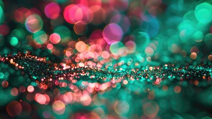 The abstract picture of the glittering green pink particle that has been captured but it has blurred background with sparkling dust and shiny bright effect that has been filled in the picture. AIGX01.