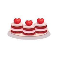 Two-tier cake with candles on a white background. Happy birthday illustration in cartoon style