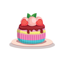 Two-tier cake with candles on a white background. Happy birthday illustration in cartoon style