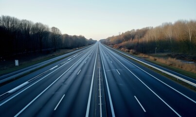 An empty highway or autobahn with no cars on the road, depicting a driving ban scenario