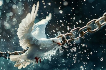 Obraz na płótnie Canvas Pristine Dove Breaking Free From Chains, Close-Up