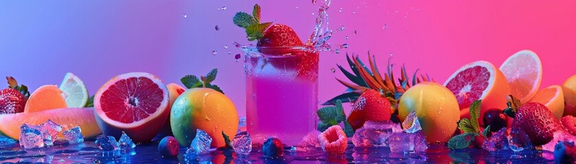 Dive into the realm of ultraviolet photography, capturing the essence of beloved American foods with mesmerizing electric colors - obrazy, fototapety, plakaty