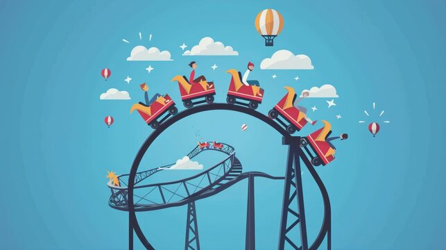 Visualize the rollercoaster ride of entrepreneurship, with its ups and downs portrayed on a storytelling board