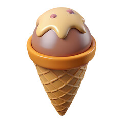 3d cartoon Ice cream waffle cone isolated on transparent background