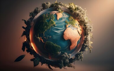 Earth globe in a forest, the world in the forest background, Earth Day concept, Eco=fridenly green environment