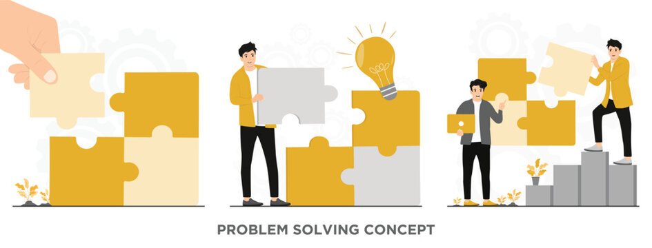 Flat vector Idea solution problem solving making puzzle background concept illustration