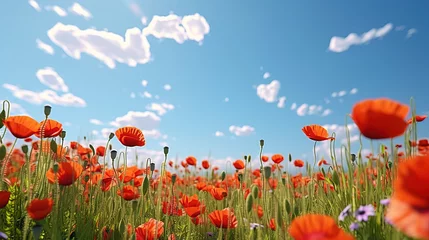 Fototapete Rund field of poppies and sky. © Shades3d