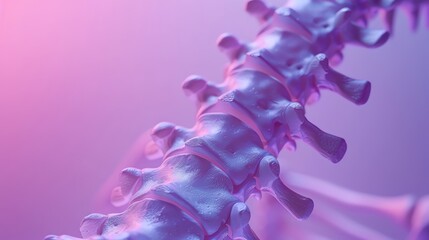 Treatment of a spine, chiropractic adjustment in process, close-up, isolated against a pure solid violet background