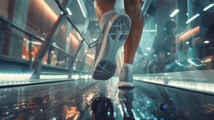 The dynamic spirit of a home jogging routine captured through the lens of cutting-edge gym gear - obrazy, fototapety, plakaty
