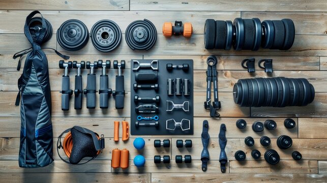 Essential home gym gear arranged for a comprehensive abdominal routine, highlighting functionality