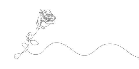 Rose flower .One line drawing rose.Line art.Hand drawn modern minimalist design .Vector.
