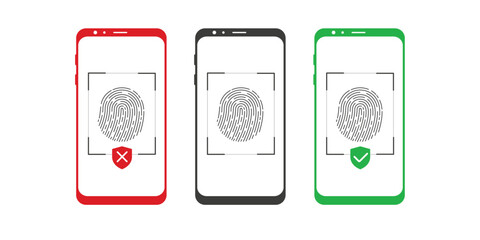 Mobile phone. Set of fingerprints . Security access sign.Safety lock. Vector illustration .