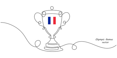 Olympic Games in France. Champion Cup. Victory concept. Line drawing. Vector illustration .