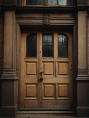 beige wooden door on old victorian house background from Generative AI