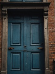 blue wooden door on old victorian house background from Generative AI