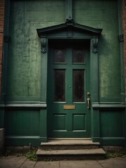 green wooden door on old victorian house background from Generative AI