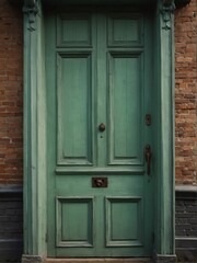 Fototapeta na wymiar mint green wooden door on old victorian house background from Generative AI