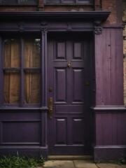 purple wooden door on old victorian house background from Generative AI