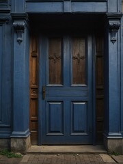 royal blue wooden door on old victorian house background from Generative AI
