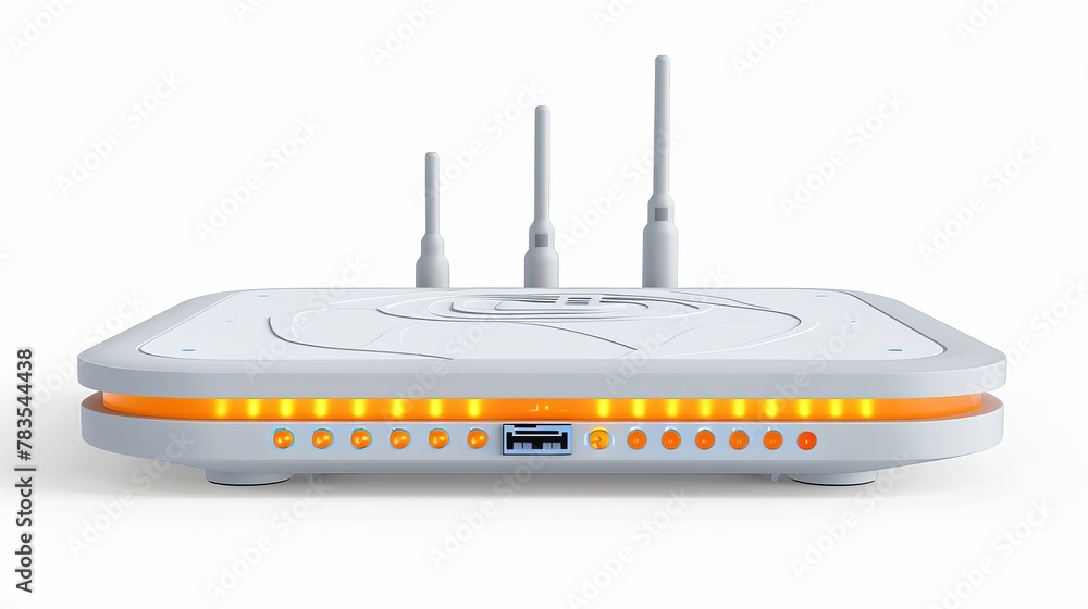 Poster isolated wifi router and wireless broadband modem with antennas on a white background. modern realis