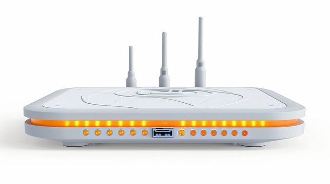 Isolated WiFi router and wireless broadband modem with antennas on a white background. Modern realistic mockup of an Ethernet router.