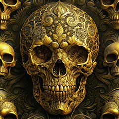 seamless wallpaper with skulls Pattern Golden Ornaments