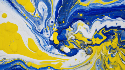 Intense swirls of cobalt blue and sunny yellow on a clean white background, evoking a feeling of warmth and vitality.