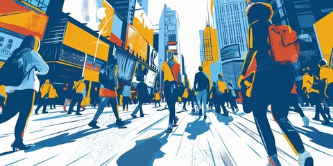 Busy City Street - Colourful Abstract Illustration