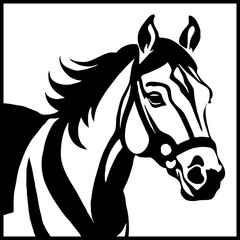 Horse . Black and white animal graphics. Logo design for use in graphics. Print for T-shirts, design for tattoos. Generated by Ai