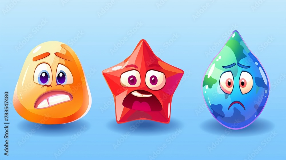 Poster modern illustration with geometric shapes characters with different emotions. abstract basic shapes,