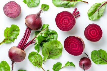 Beetroot with leaves set isolated on white background. Healthy eating and dieting food concept....