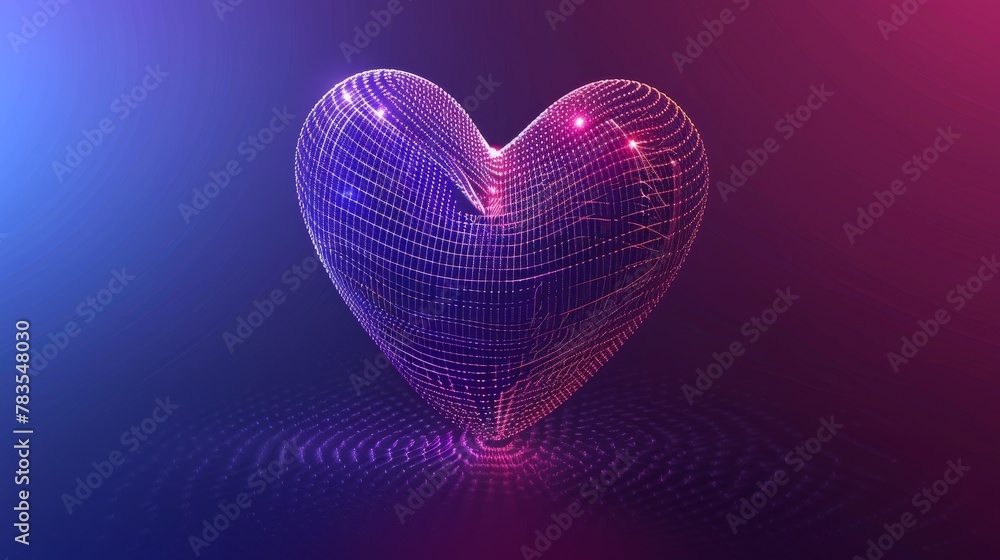 Poster the heart is a 3d wireframe object caused by the intersection of line meshes in a heart shape. the h