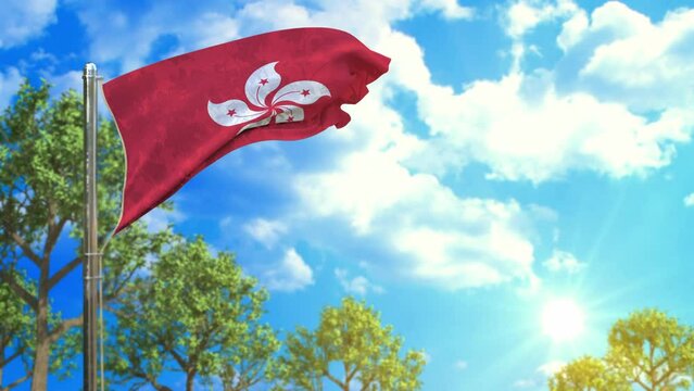 flag of Hong Kong at sunny day, peaceful summer symbol
