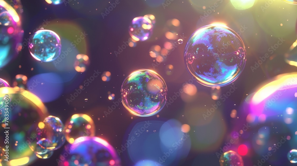 Poster an explosion sequence of a soap bubble or balloon. 3d magic foam water with reflection sprite design