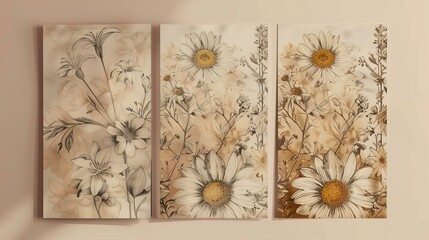 Embossed style daisies decorate this vintage floral brochure template set.