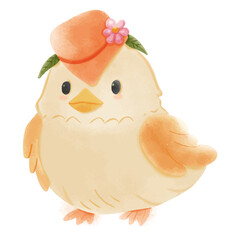 Illustration of a Cute Yellow Chick on White Background - Vector