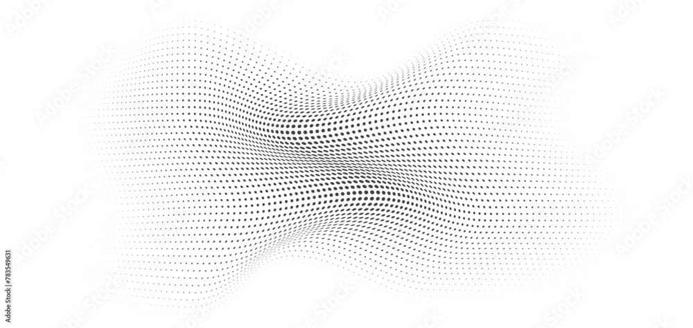Leinwandbilder Flowing Wave Dot Halftone Pattern: Curve Gradient Shape on Transparent Background. Suitable for AI, Tech, Network, Digital, Science, and Technology Themes.