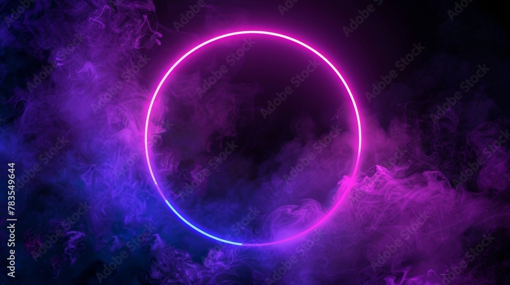 Poster the neon circle frame has a smoke cloud effect with a graduated ring with an abstract flare glow. th