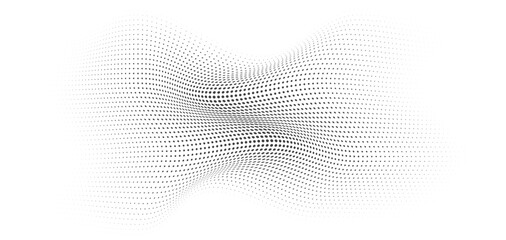 Flowing Wave Dot Halftone Pattern: Curve Gradient Shape on Transparent Background. Suitable for AI, Tech, Network, Digital, Science, and Technology Themes.