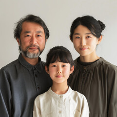 日本の家族写真。父、母、娘