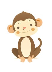 Fototapeta premium Cute flat monkey. Sticker Clipart. AI generated.