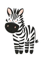 Cute flat zebra. Sticker Clipart. AI generated.