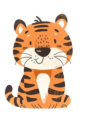 Cute flat tiger. Sticker Clipart. AI generated.