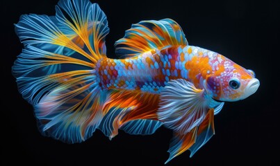 A colorful fish with a long tail and bright colors. AI.