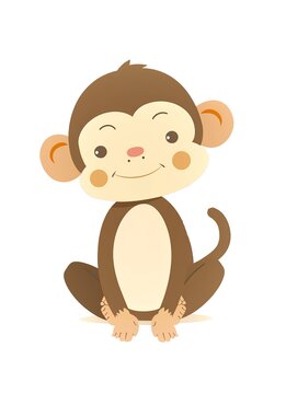 Cute flat monkey. Sticker Clipart. AI generated.