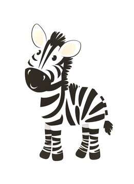 Cute flat zebra. Sticker Clipart. AI generated.