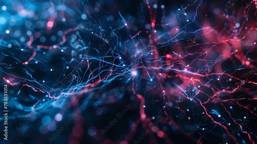 Poster a closer look reveals a complex network of thin blue and red lines a mesmerizing sight that follows 